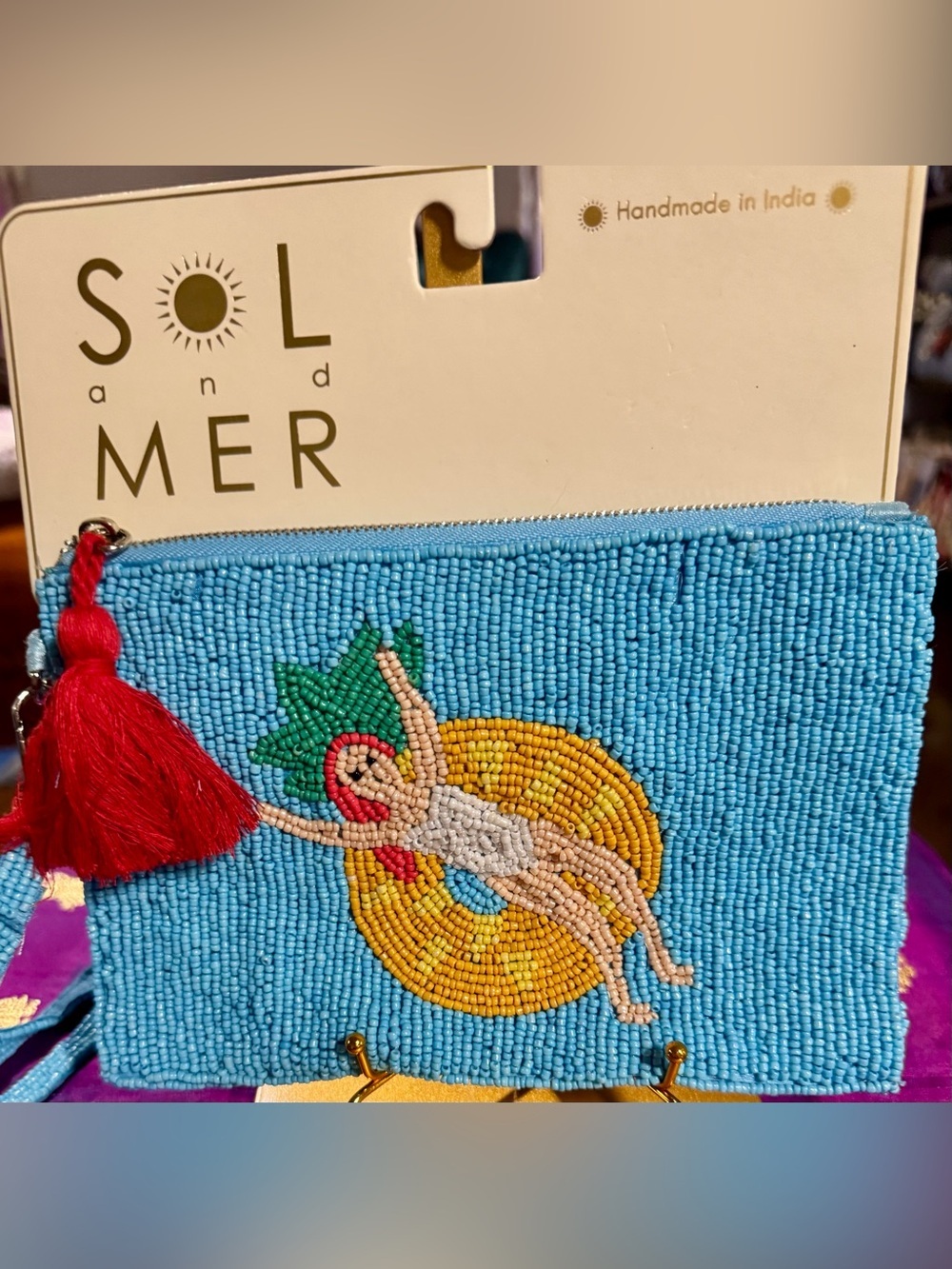 NWT Sol & Mer Beaded Pineapple Pool Float Coin Pouch Wristlet